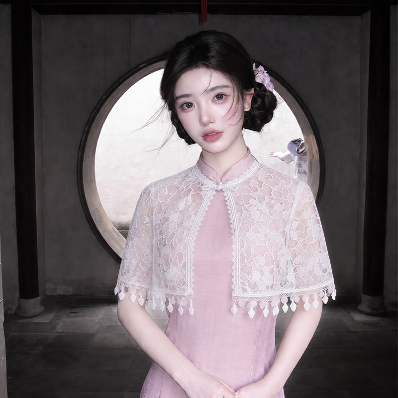 白色旗袍披肩女外搭2026新款