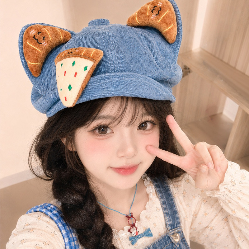 可爱猫耳朵贝雷帽子女款显脸小