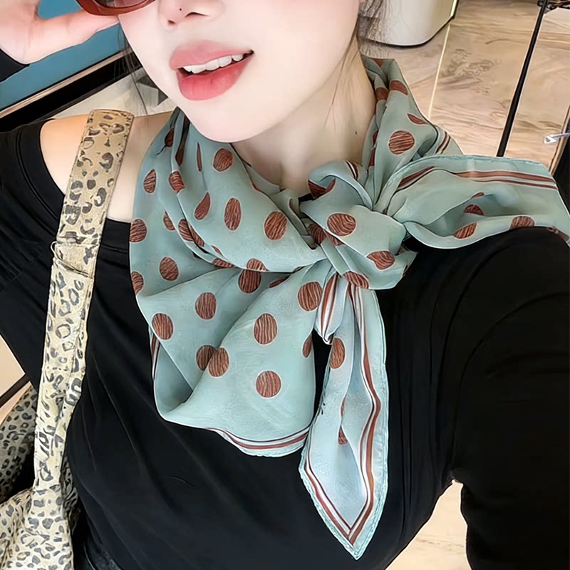 复古波点围脖丝巾女2026新款高级感绿色系脖围巾领巾发带装饰腰带