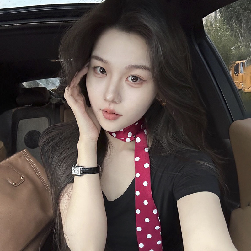 复古红色波点丝巾女2026新款系脖高级感长条飘带丝带气质薄款围巾