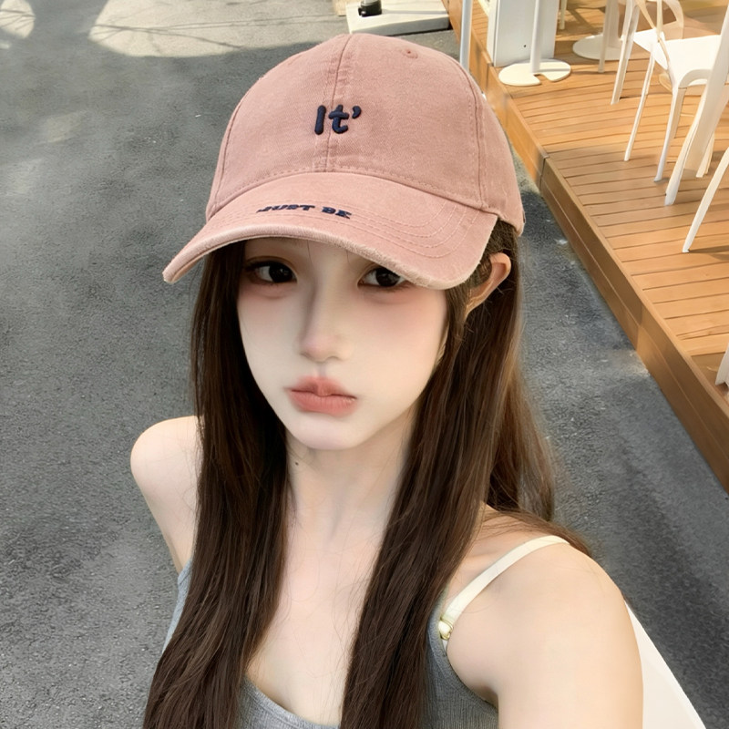 高品质做旧粉色棒球帽女2026新款宽帽檐显脸小防晒遮阳鸭舌帽子