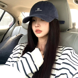 美式复古字母刺绣鸭舌帽女士2026新款大头围水洗做旧遮阳棒球帽男