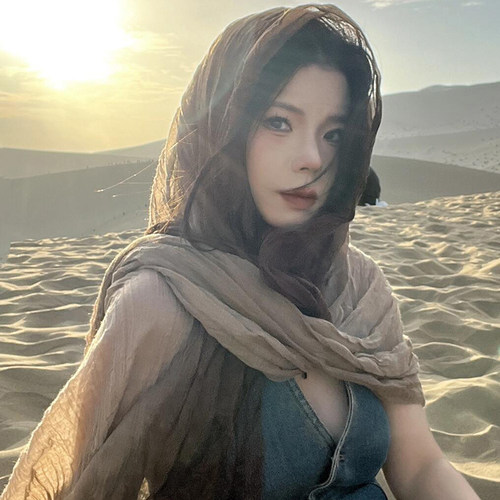 复古民族丝巾废土风亚麻褶皱披肩