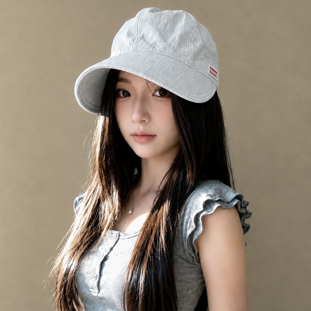 韩系蓝色条纹渔夫帽女防紫外线