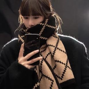 棕色格子围巾女冬季2025新款韩系高级氛围感百搭保暖披肩针织围脖