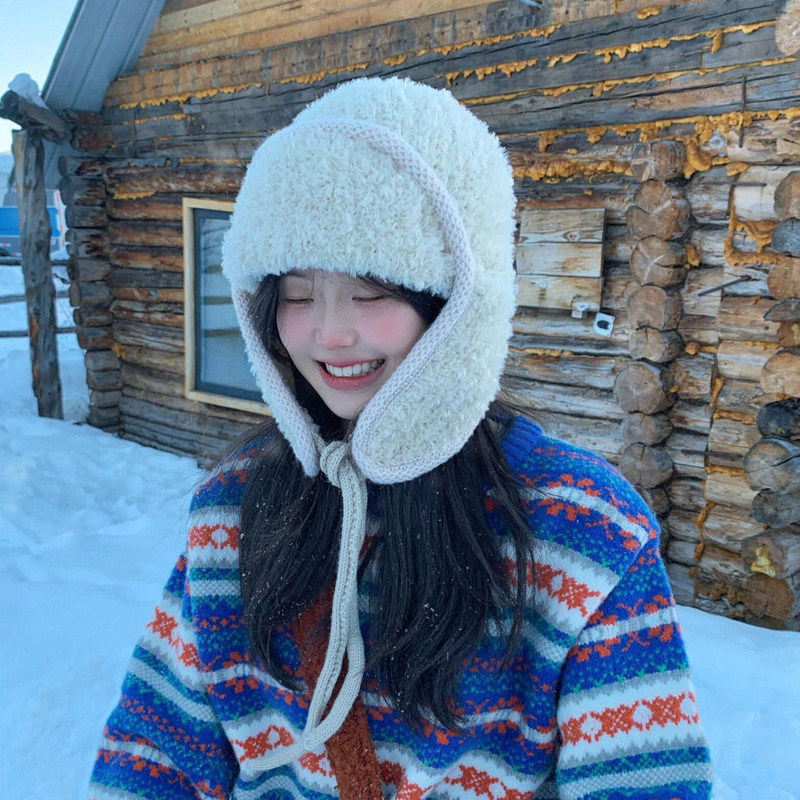 毛绒护耳帽女骑车防寒雷锋帽子冬