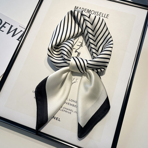 春秋黑白条纹护颈职业装丝巾