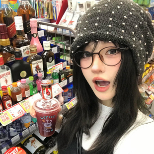 韩系波点针织帽子女款2026新款时尚洋气冬大头显脸小护耳保暖冷帽