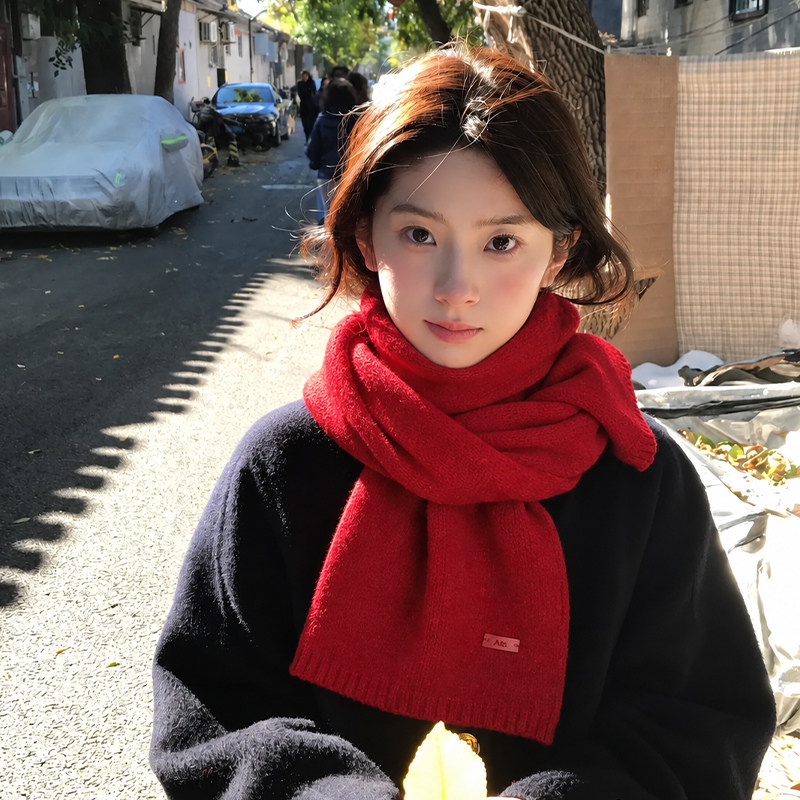 韩版纯羊毛针织围巾冬天厚款保暖时尚纯色小围脖通勤百搭男女同款