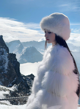 东北白色毛绒帽子女冬季高级感显脸小渔夫帽保暖防寒蒙古帽盆帽