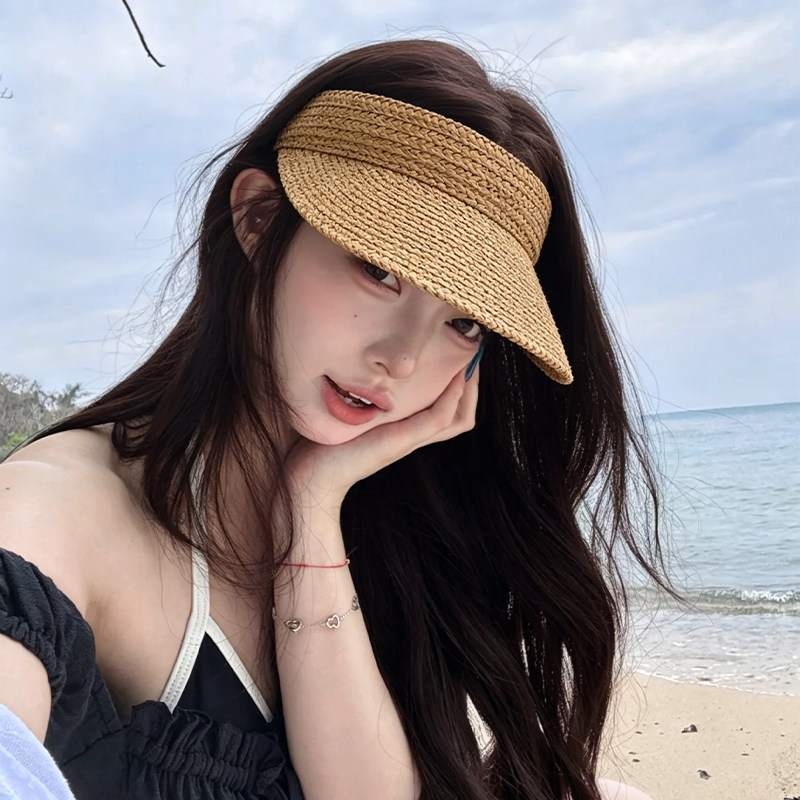 ins风草编空顶防晒帽女夏显脸小