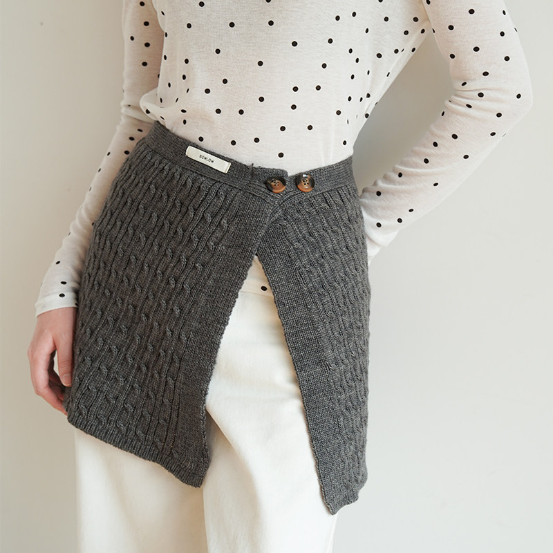 韩系纽扣灰色针织屁帘女秋冬遮屁股2026新款叠穿高级感半身裙子