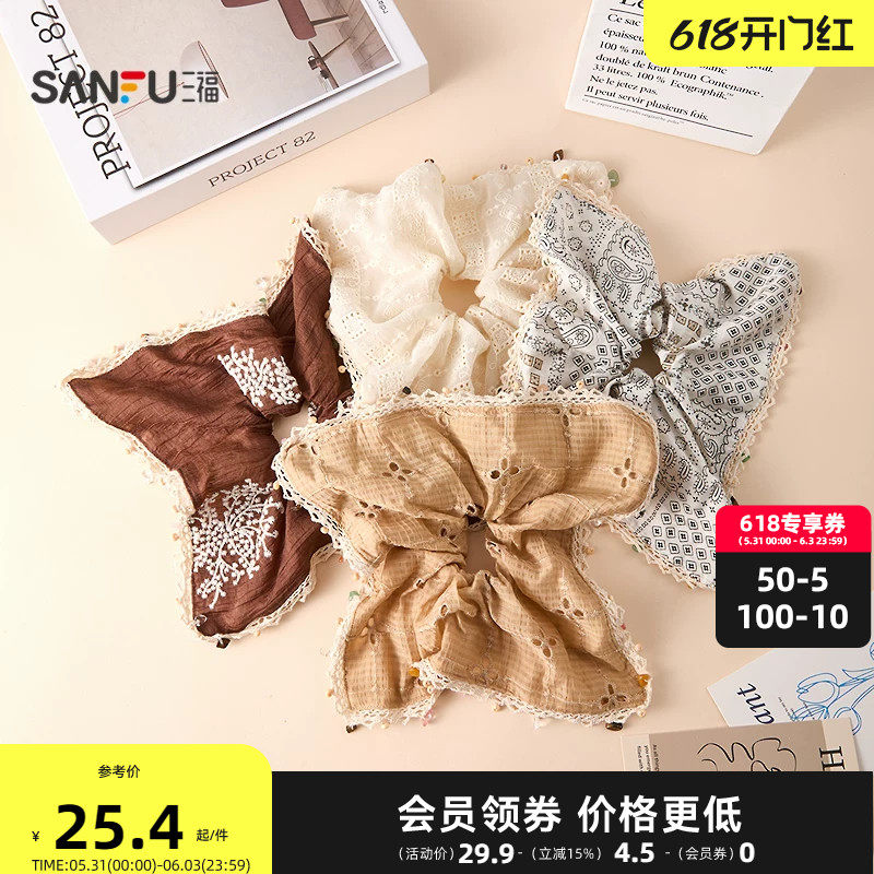 三福牧歌挂饰方巾圈发束单个 休闲时尚发饰头饰配饰发圈853686