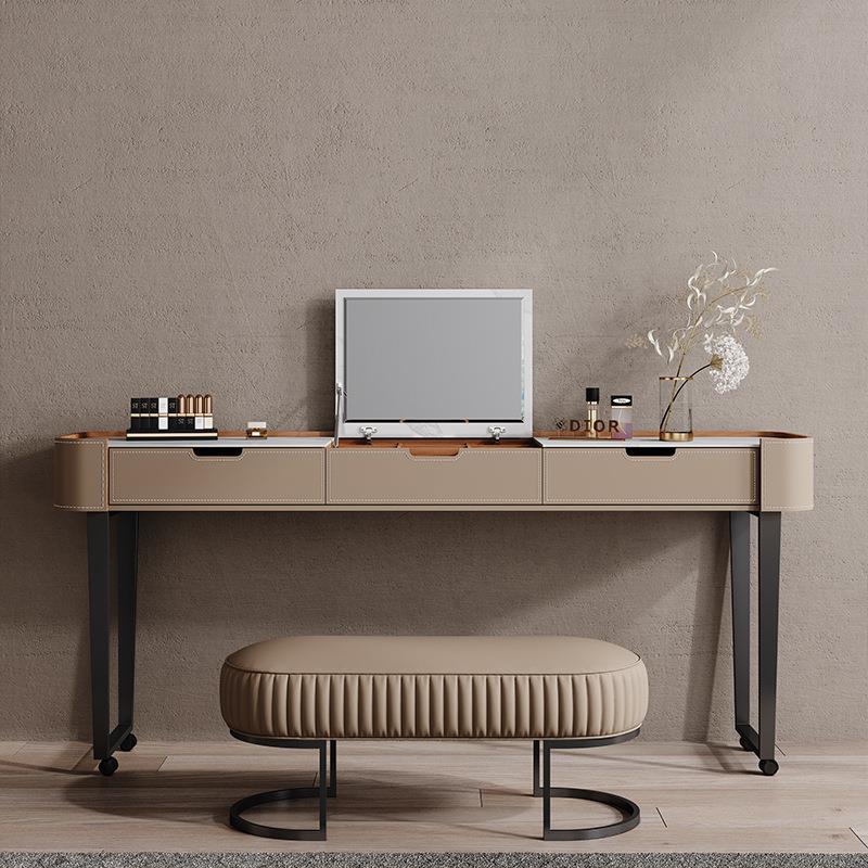 轻奢跨床桌马鞍皮移动书桌懒人设计家用多功能卧室简约梳妆台电脑