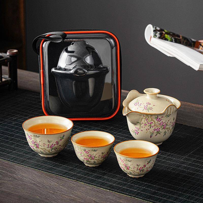 汝窑户外便携旅行茶具套装茶壶茶杯泡茶功夫小套收快客杯一壶两杯