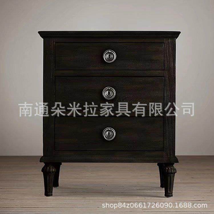 美式乡村实木床头柜卧室简约床边收纳柜样板间三抽储物柜