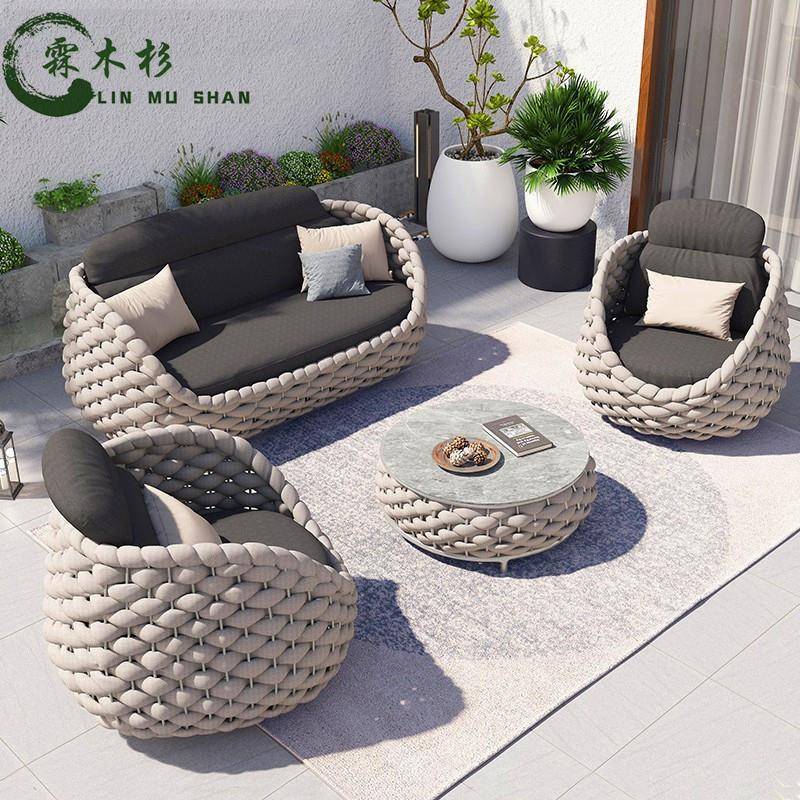 北欧户外休闲沙发防水防晒藤编高档民宿别墅庭院花园沙发组合桌椅
