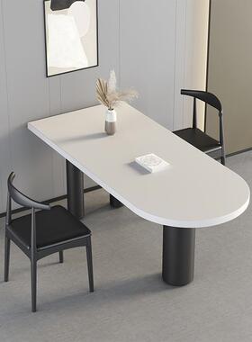 简约实木白色办公桌家用椭圆形电脑桌椅组合设计师办公极简工作台