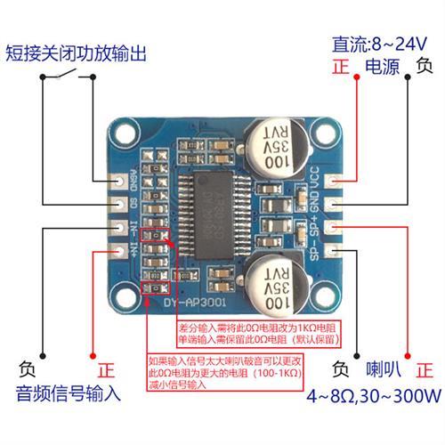 10W/20W/30W大功率功放模块D类数字功放板12V/24V供电DY-AP3001
