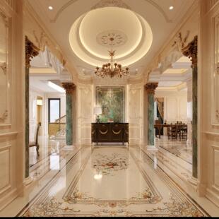 入户门玄关仿水刀拼花欧式大理石材背景墙餐厅过道客厅地砖瓷砖图