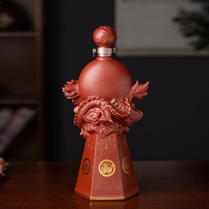 热销现代中式创意紫砂瓷酒瓶家用酒壶复古葫芦瓶窖藏酿酒空酒罐现