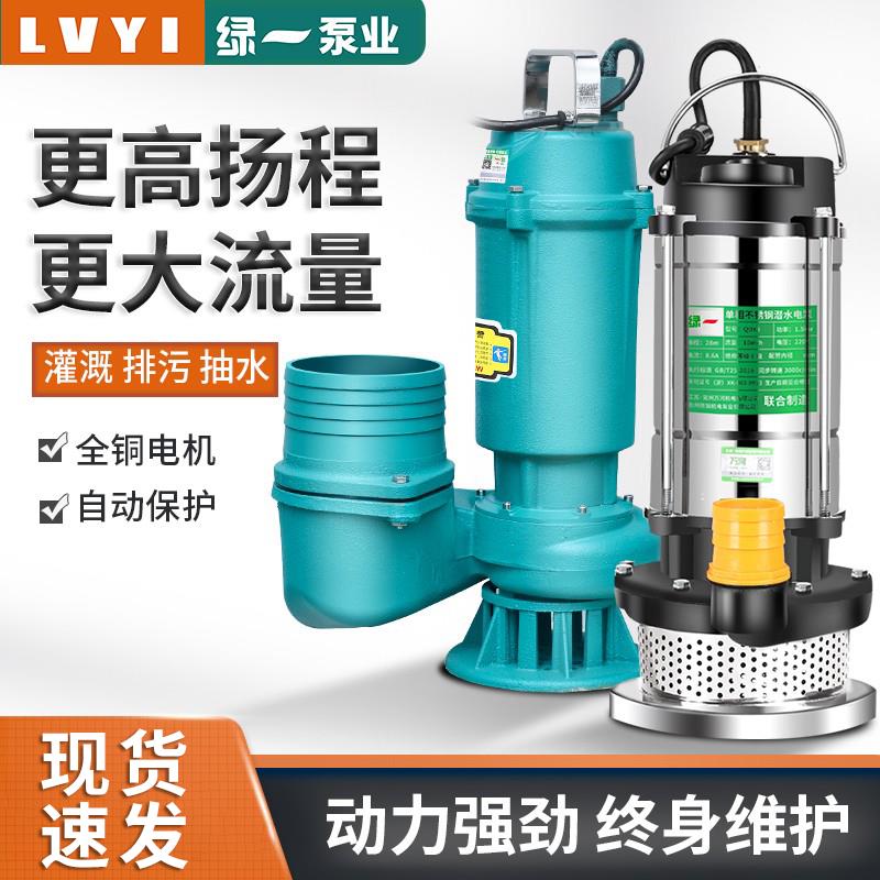 绿一220V大流量水泵污水泵家用抽水机潜水泵高扬程灌溉农用排焊泵