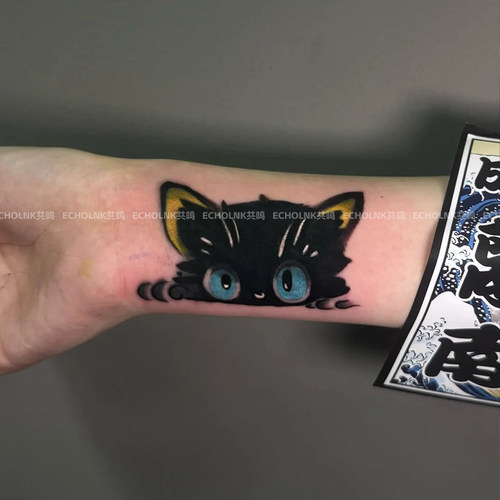 可爱软萌小黑猫彩色纹身贴