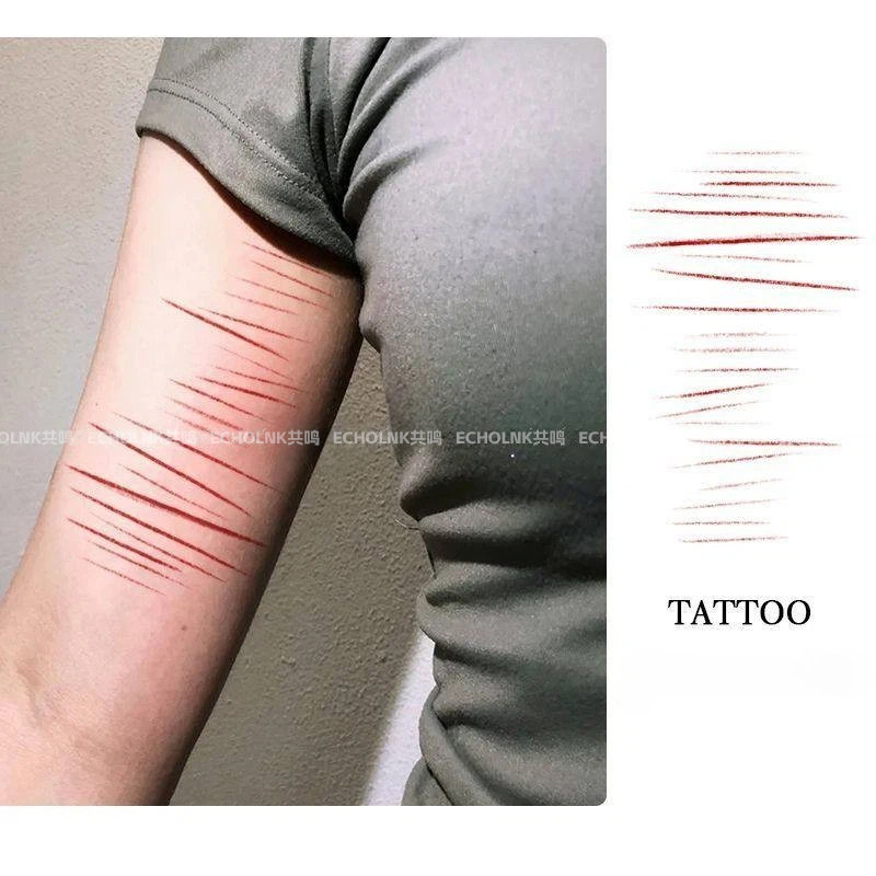 仿伤痕彩色纹身贴男女防水持久贴纸手腕手臂cos妆造一次性可清洗