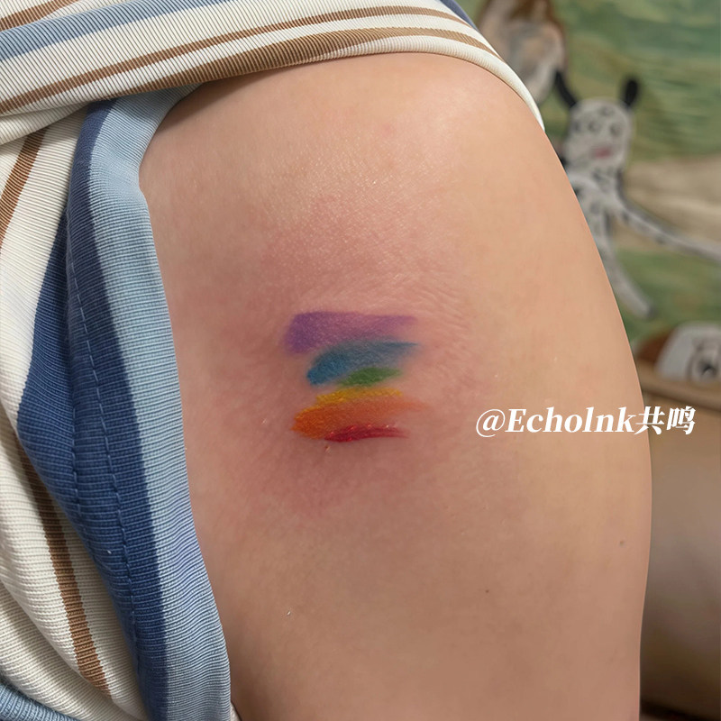 手绘感彩虹涂鸦纹身贴防水持久手臂锁骨元气少女小众艺术感贴纸