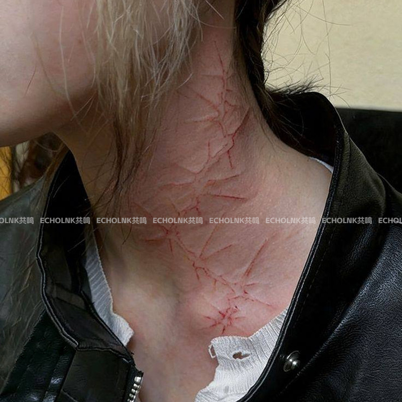 y2k手臂花臂红色荆棘仿真伤痕彩色纹身贴男女防水持久一次性可洗