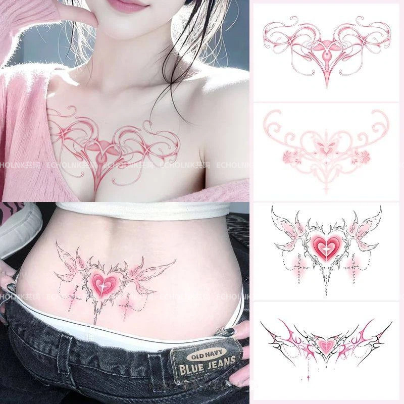 粉红色回忆系列纯欲少女魅魔彩色纹身贴纸女防水持久一次性可清洗