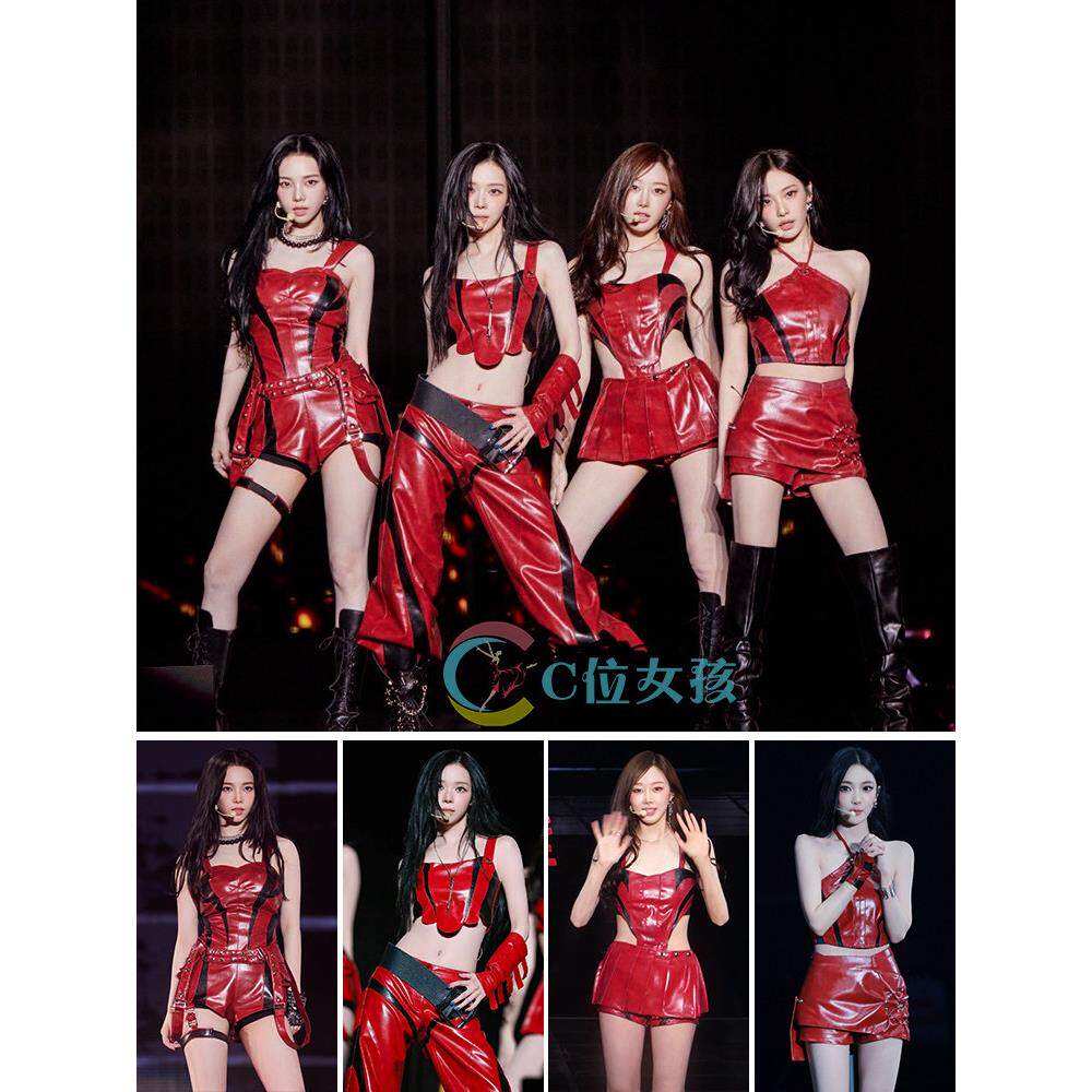 aespa女团drift同款红色打歌服爵士舞表演服kpop舞台演出路演服装