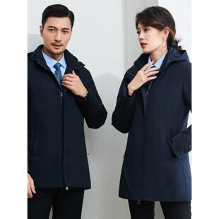 职业装中长款90白鸭绒羽绒棉服工作服男女同款冬装加厚棉衣外套