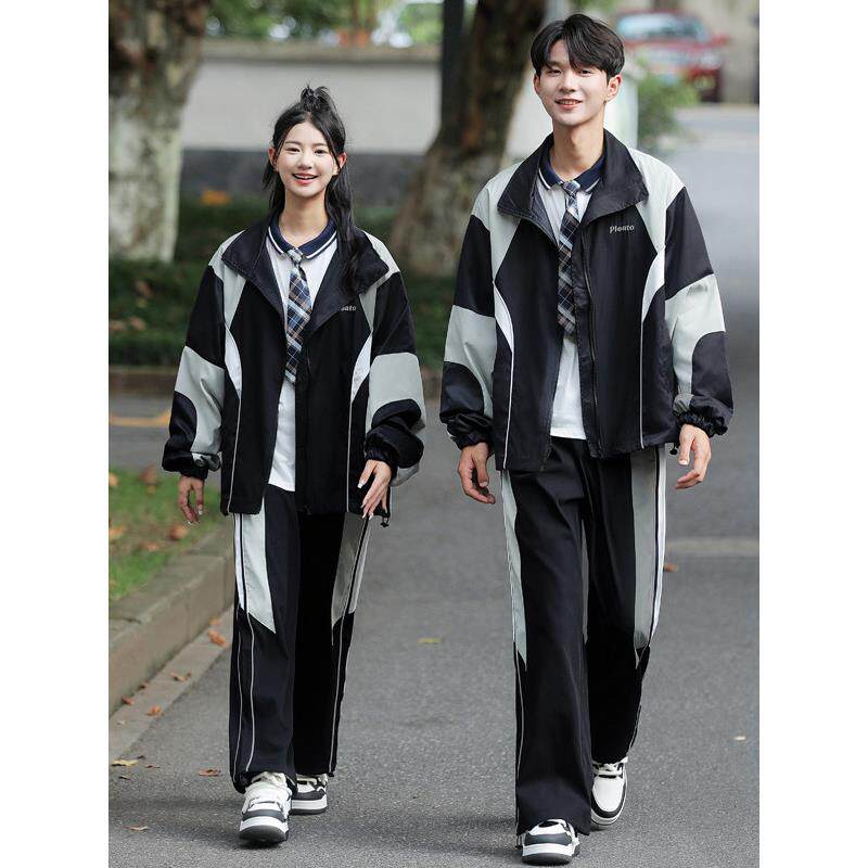 初中生返校制服套装，中学生学院风运动会班服，韩式宽松上衣定制