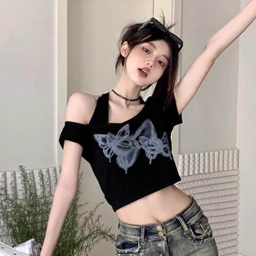 甜辣y2k亚比音乐节服装穿搭jazz跳舞kpop爵士舞上衣女挂颈短袖t恤