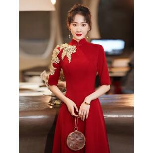 2025新款迎宾礼仪旗袍女学生大合唱演出服中国风成人礼服朗诵服装