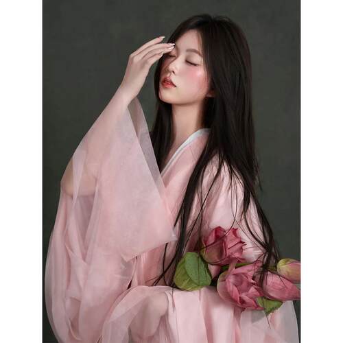 粉色荷花战国袍汉服女款2026新款交领大袖齐腰超仙气飘飘古风古装