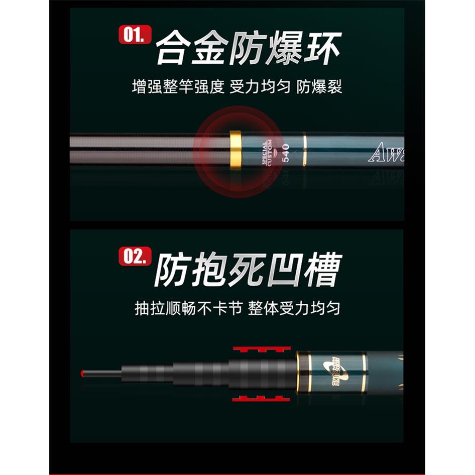 浪尖一击大物青鲟鲢鳙鱼竿巨物竿超硬超轻6H19调钓鱼竿手竿台钓竿
