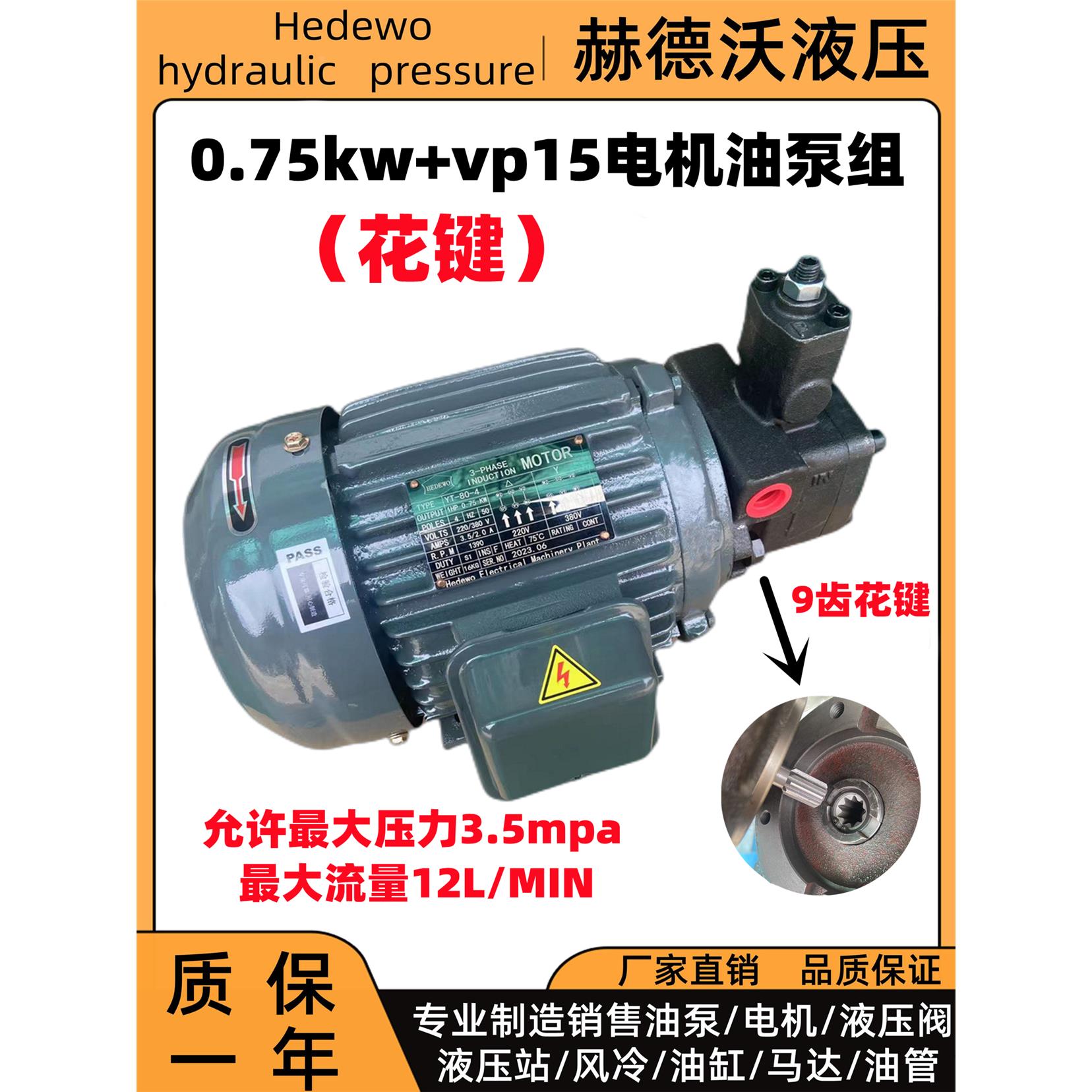 液压油泵电机组VP15/VP20+0.75KW/1.5KW液压泵总成内轴电机液压站图片