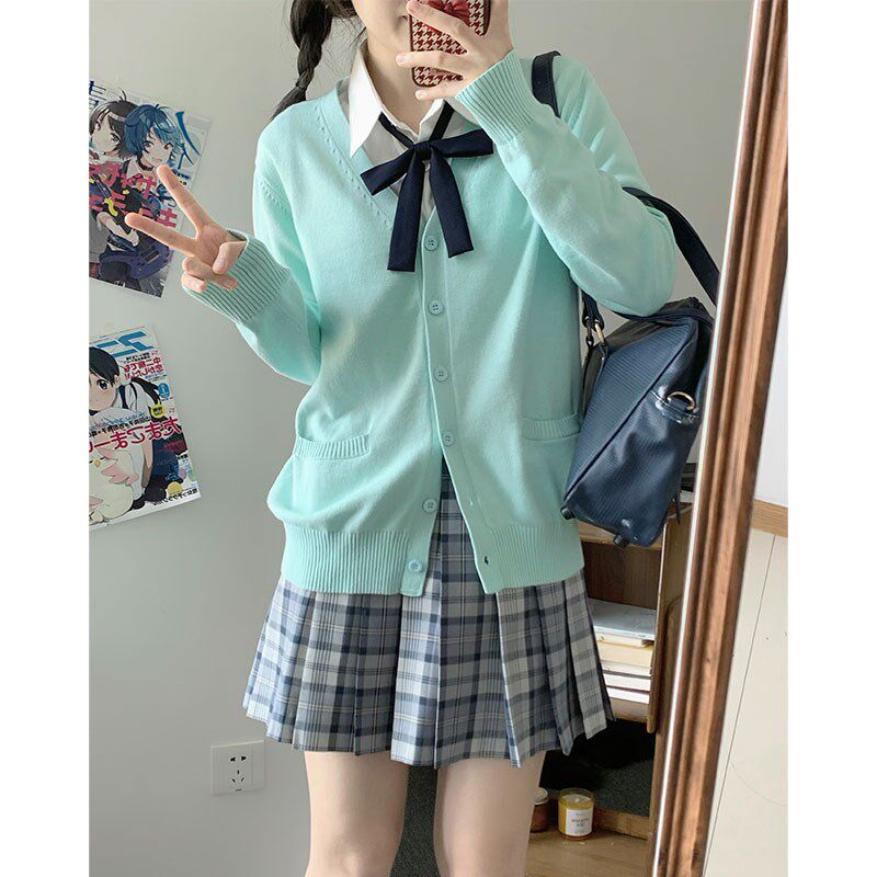 速发墨秋松k制服上秋新款宽j针织开衫学院风毛衣长袖春衣外套装