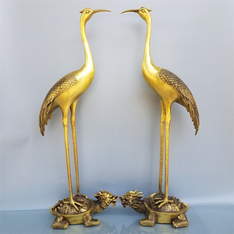 速发黄铜仙鹤黄铜鹤铜龟鹤桌龟摆礼仙鹤踏长寿龙龟双鹤面祝寿铜器