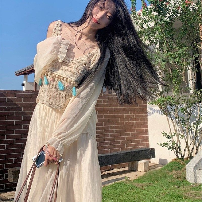 速发大码复古设计感镂空流身吊带背心长袖开衫苏半裙三件套,女装/女士精品,大码套装,淘宝优惠券,粉丝福利购,淘宝优惠卷