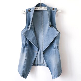 速发2腰24春收0牛仔马背甲心中长款无袖外套休闲坎肩