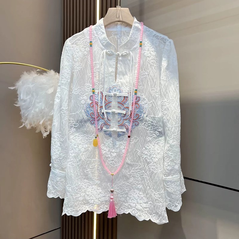 速发202百新款胖妹妹4搭打底衫潮流国风祥云刺绣大上恤T衣