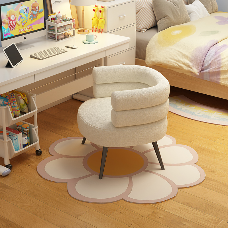 速发椅台羔绒妆人沙发椅奶油风电脑椅子卧室化妆椅梳懒羊凳子