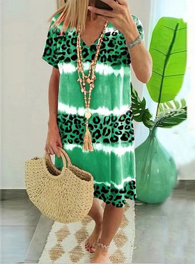 Leopard print loose fitting mid length skirt豹纹印花宽松裙子