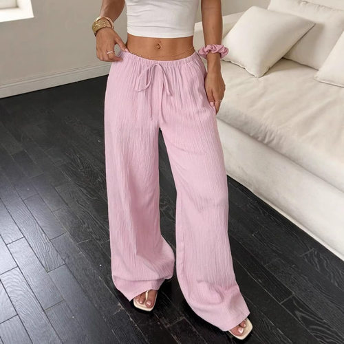 抽绳休闲直筒长裤阔腿裤女Drawstring casual straight leg pants