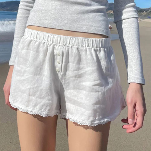 High waisted button down loose shorts women 高腰纽扣宽松短裤