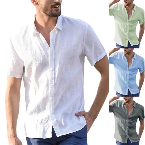 Retro solid color lapel thin shirt top复古纯色翻领薄款衬衫男