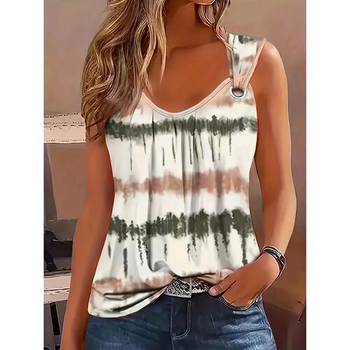 印花无袖V领吊带上衣女 Printed sleeveless V-neck camisole top